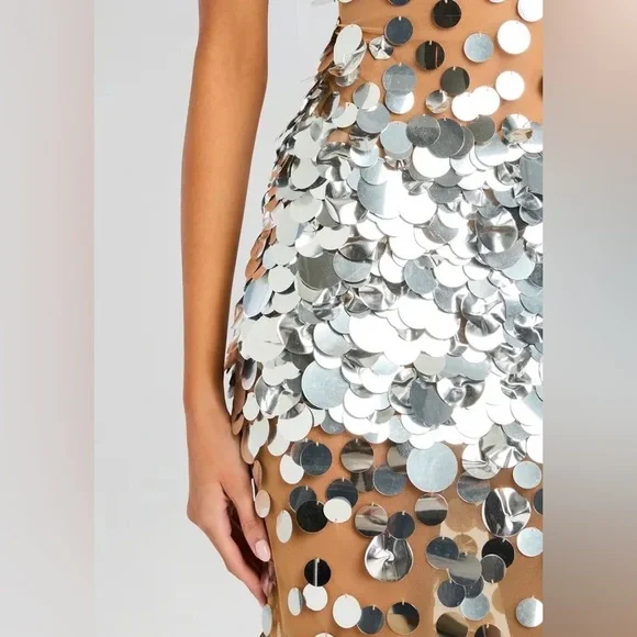 Retrofete Mischa Sequin Dress Spaghetti Strap Silver - Picture 12 of 14